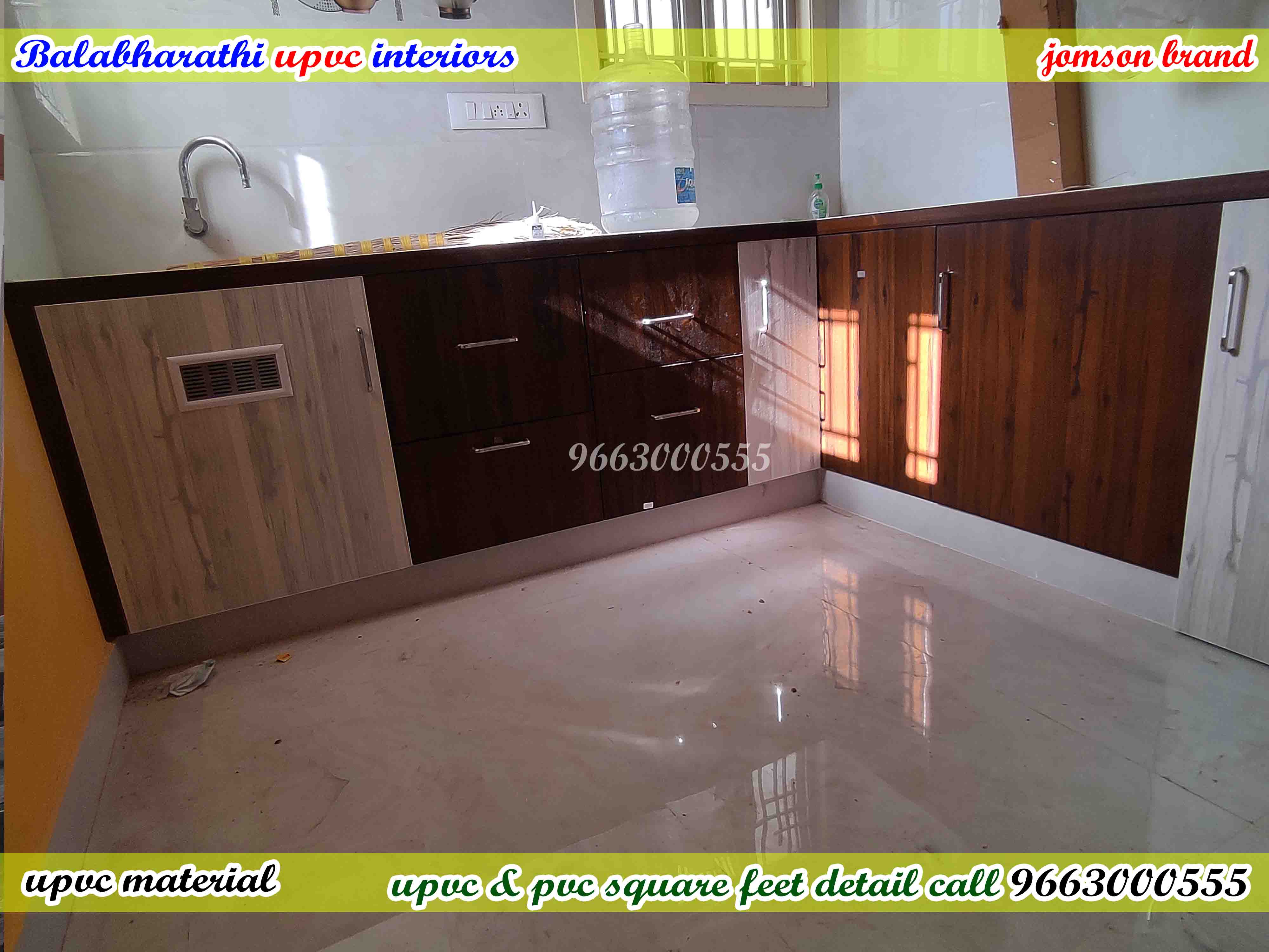 upvc wood color kitchen cabinets